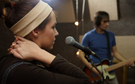 Singer in a recording studio