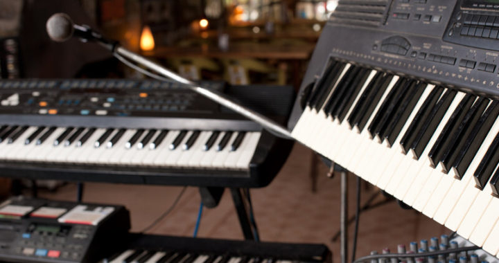 synthesizer keyboards on stage