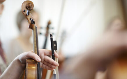 Violin section of an orchestra